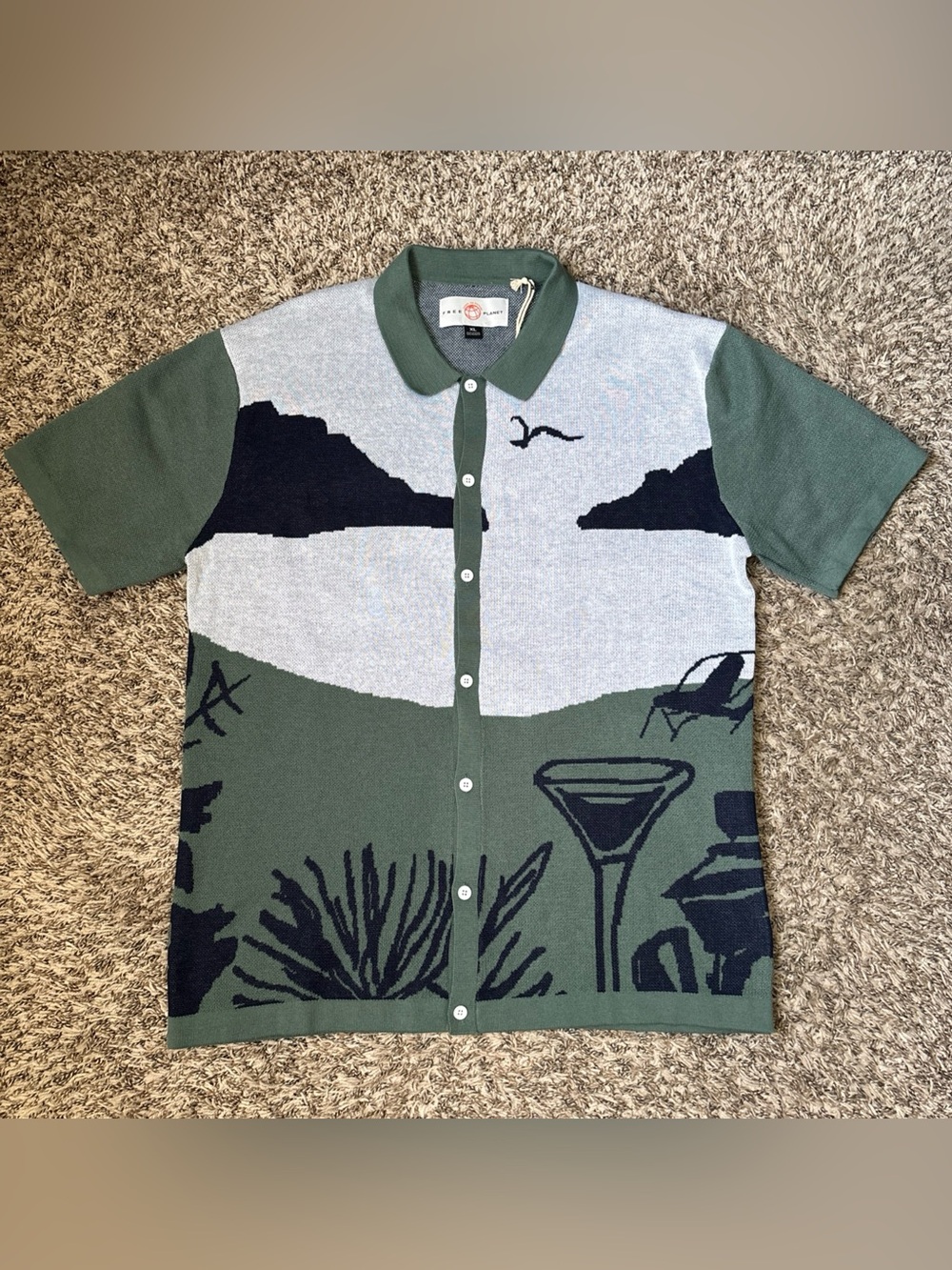 Free Planet Scenic Jacquard Polo - Green/Gray/Black